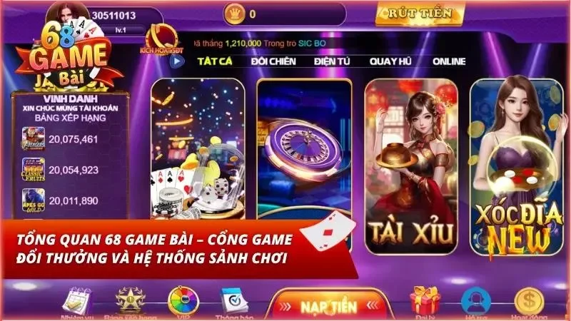 Giao diện trung tâm hiển thị đầy đủ các chuyên mục giải trí nổi bật