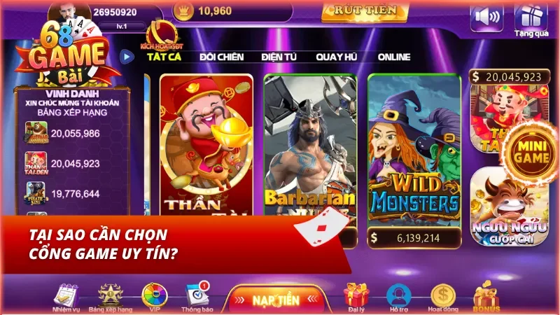 Giao diện trang chủ cổng game uy tín